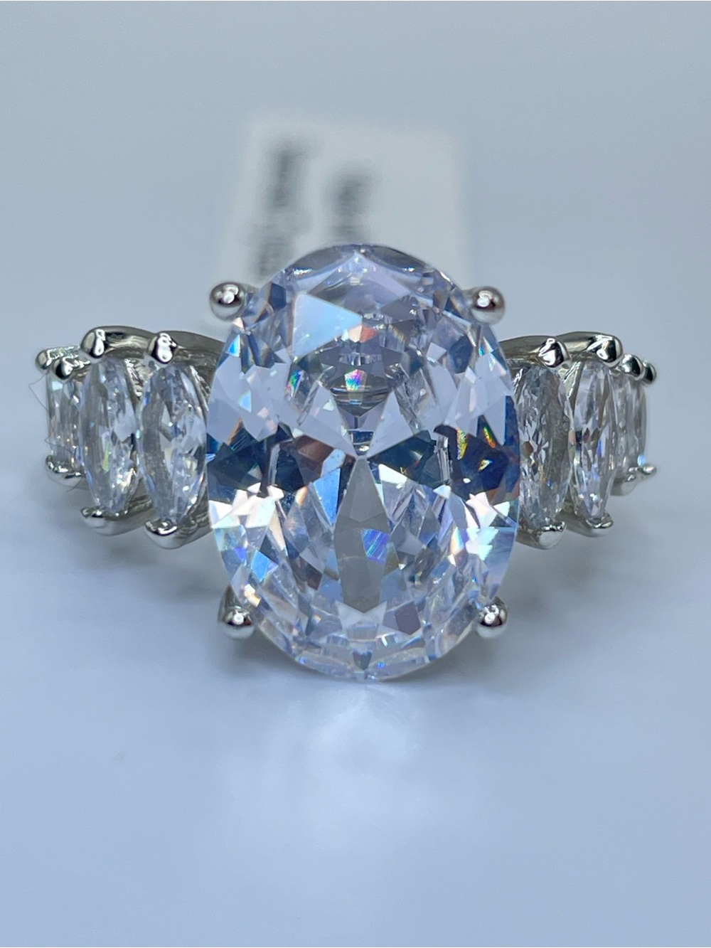 Swarovski Crystal Elements White Oval Crystal Art Deco Statement Ring Sz 6